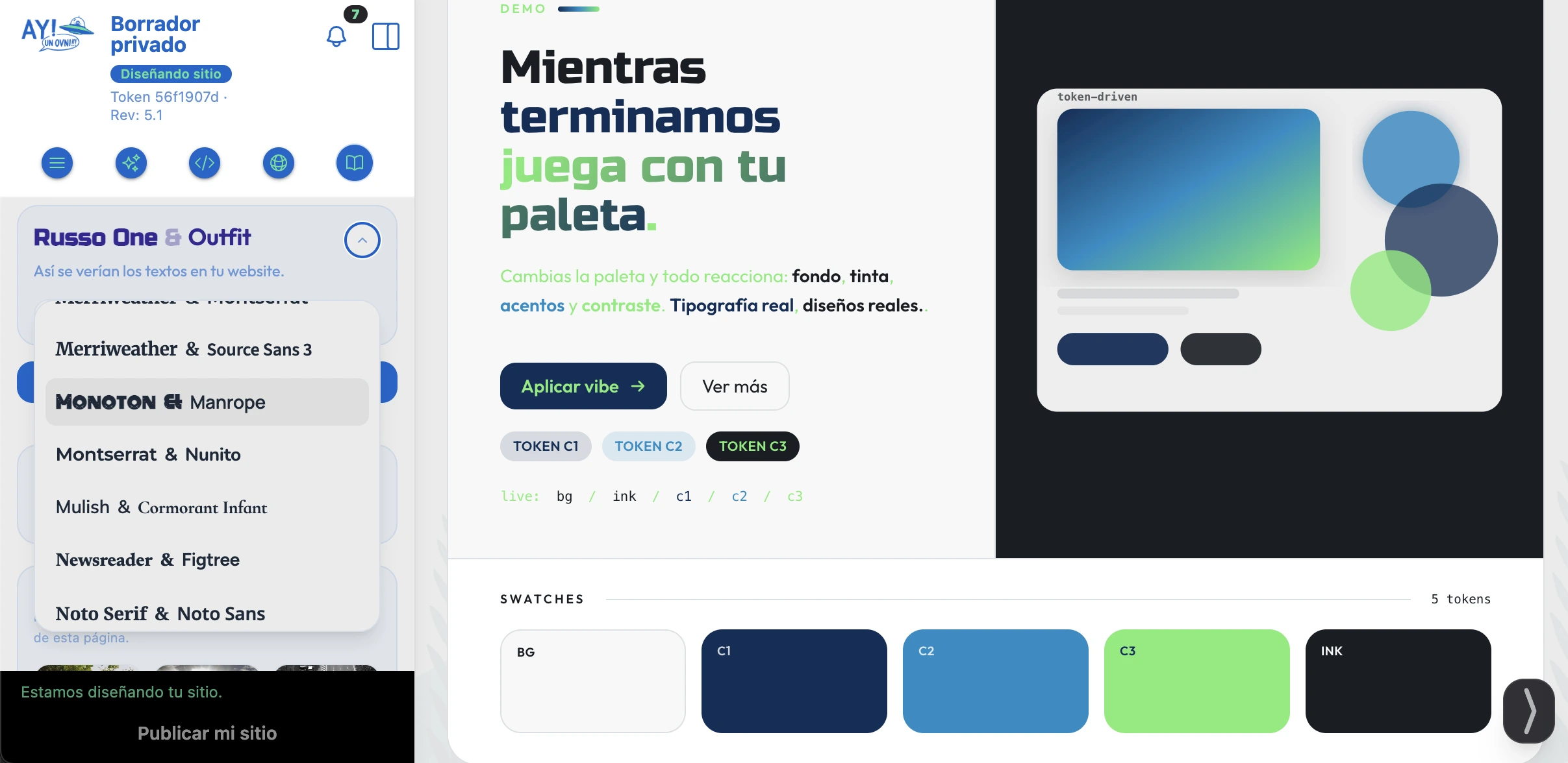 Constructor de páginas web y módulos personalizados de Ay Un Ovni